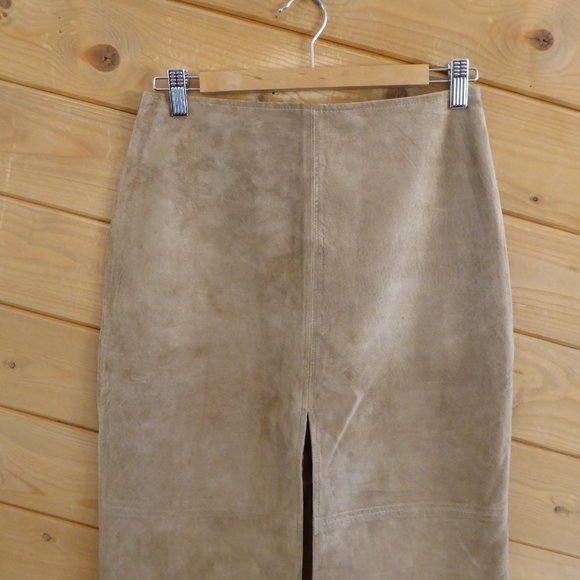 J. Marco Galleries Tan Pencil Straight Skirt Front Slit Suede Genuine Leather 6 - Picture 3 of 11